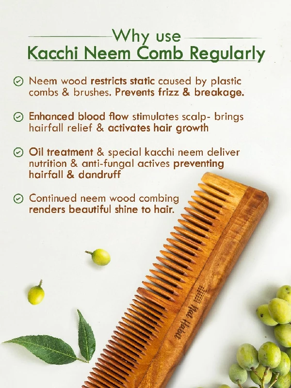 Nat Habit Back To Natural Secrets Everyday Dual Tooth Wooden Kacchi Neem Comb & Trileaf Dasabuti Hair Oil - Image 4
