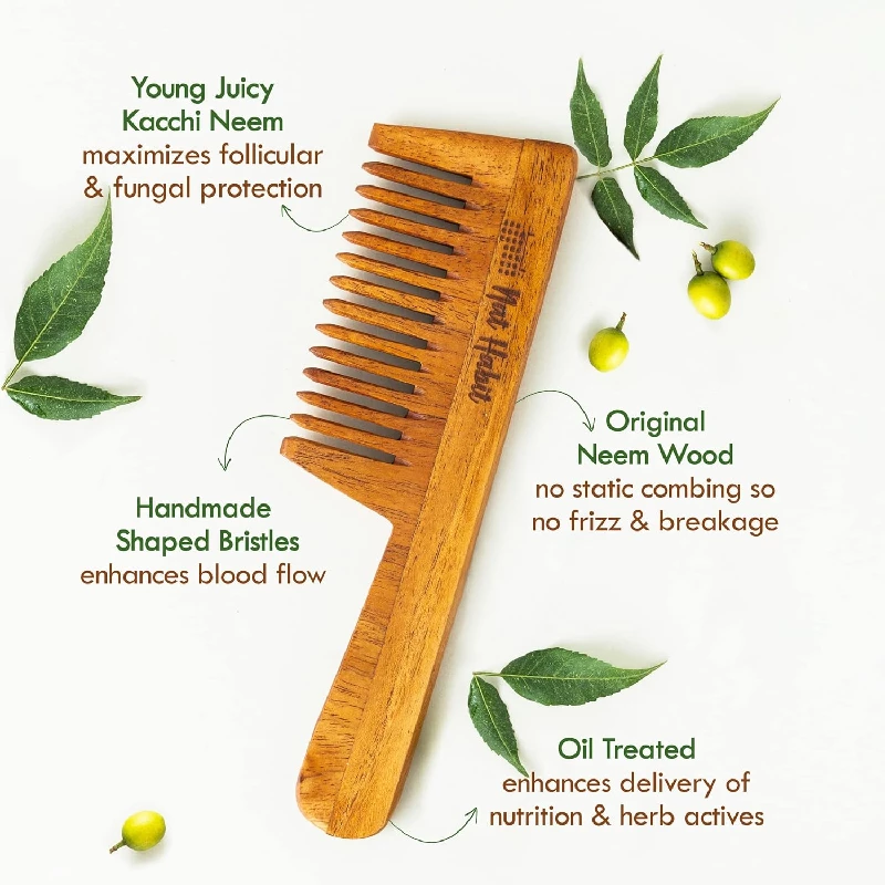 Nat Habit Back To Natural Secrets Everyday Wide Tooth Wooden Kacchi Neem Comb & Hibiscus Dasabuti Hair Oil - Image 2