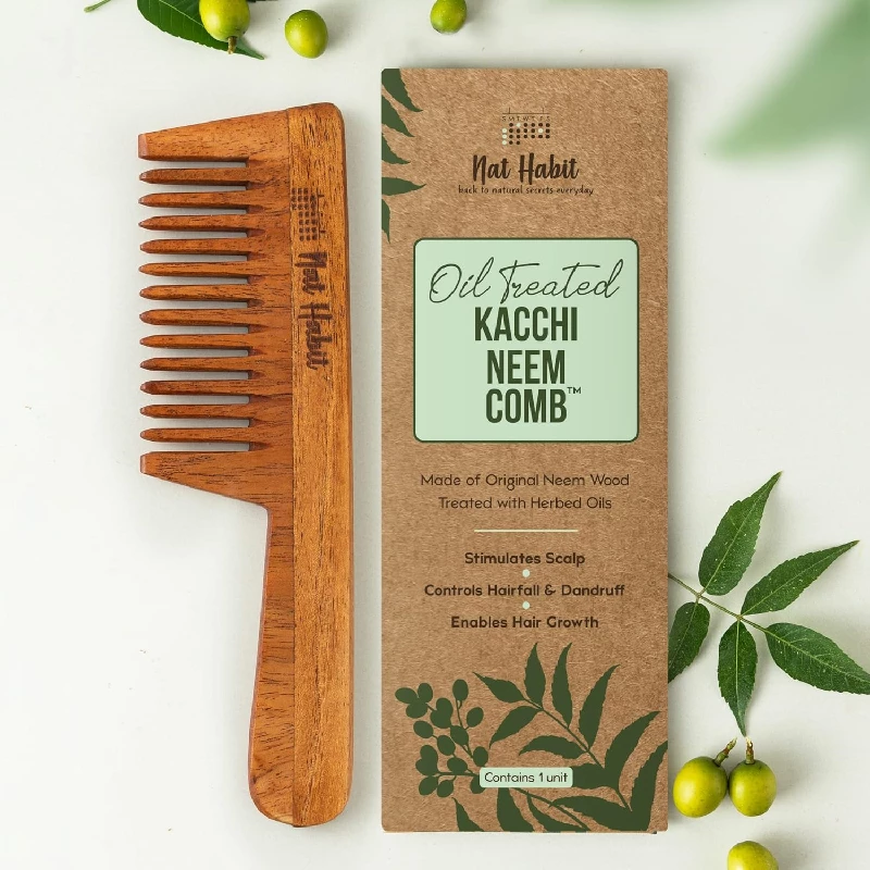 Nat Habit Back To Natural Secrets Everyday Wide Tooth Wooden Kacchi Neem Comb & Hibiscus Dasabuti Hair Oil - Image 3