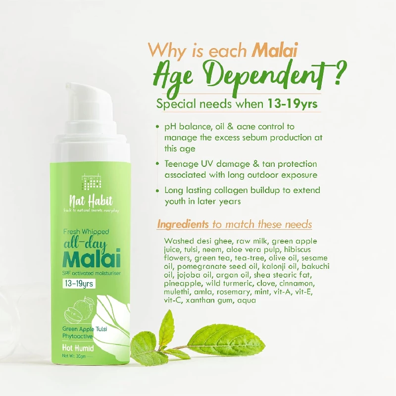 Nat Habit All Day Face Fresh Whipped Green Apple Tulsi PhytoActive Malai Cream - Image 3
