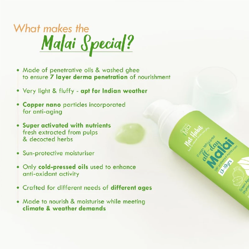 Nat Habit All Day Face Fresh Whipped Green Apple Tulsi PhytoActive Malai Cream - Image 4