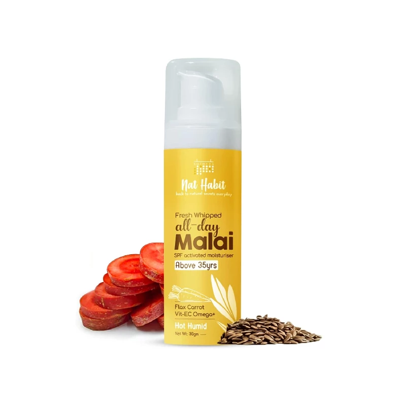 Nat Habit All Day Fresh Whipped Flax Carrot Vitamins E, C & Omega + Malai Cream Nat Habit All Day Fresh Whipped Flax Carrot Vitamins E, C & Omega + Malai Cream-Pack Size-30 g