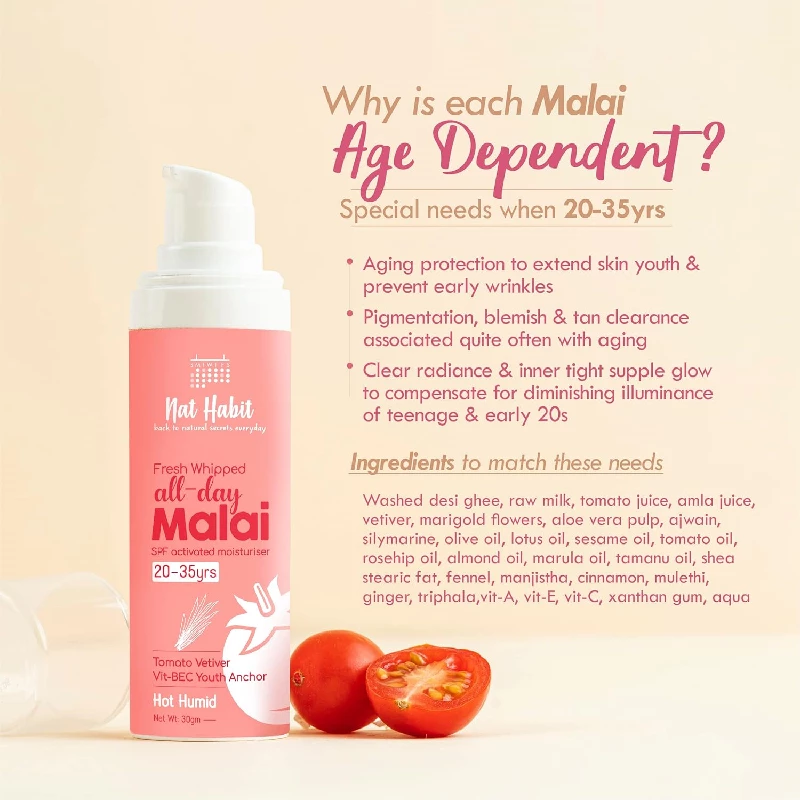 Nat Habit All Day Fresh Whipped Tomato Vetiver Vitamins B, E & C - Youth Anchor Face Malai Cream - Image 3