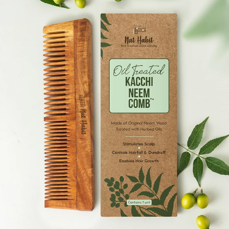 Nat Habit Dual Tooth Wooden Kacchi Neem Comb & Mens Dasabuti Hair Oil - Image 2