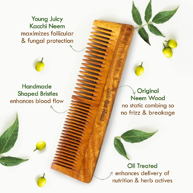 Nat Habit Dual Tooth Wooden Kacchi Neem Comb & Mens Dasabuti Hair Oil - Image 3