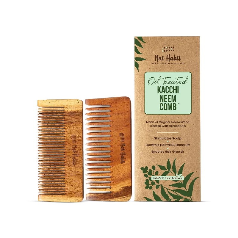 Nat Habit Kacchi Neem Comb Fine Tooth Styling & Wide Tooth Shampoo Combo-Small Size Nat Habit Kacchi Neem Comb Fine Tooth Styling & Wide Tooth Shampoo Combo-Small Size-Pack Size-Combo of 2
