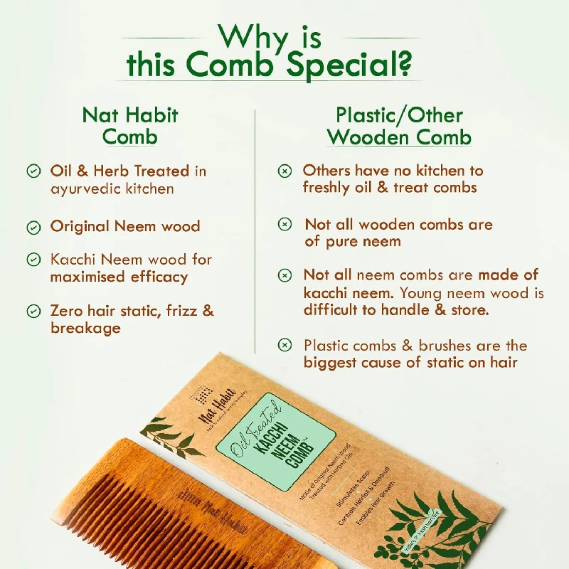 Nat Habit Kacchi Neem Comb Fine Tooth Styling & Wide Tooth Shampoo Combo-Small Size - Image 4
