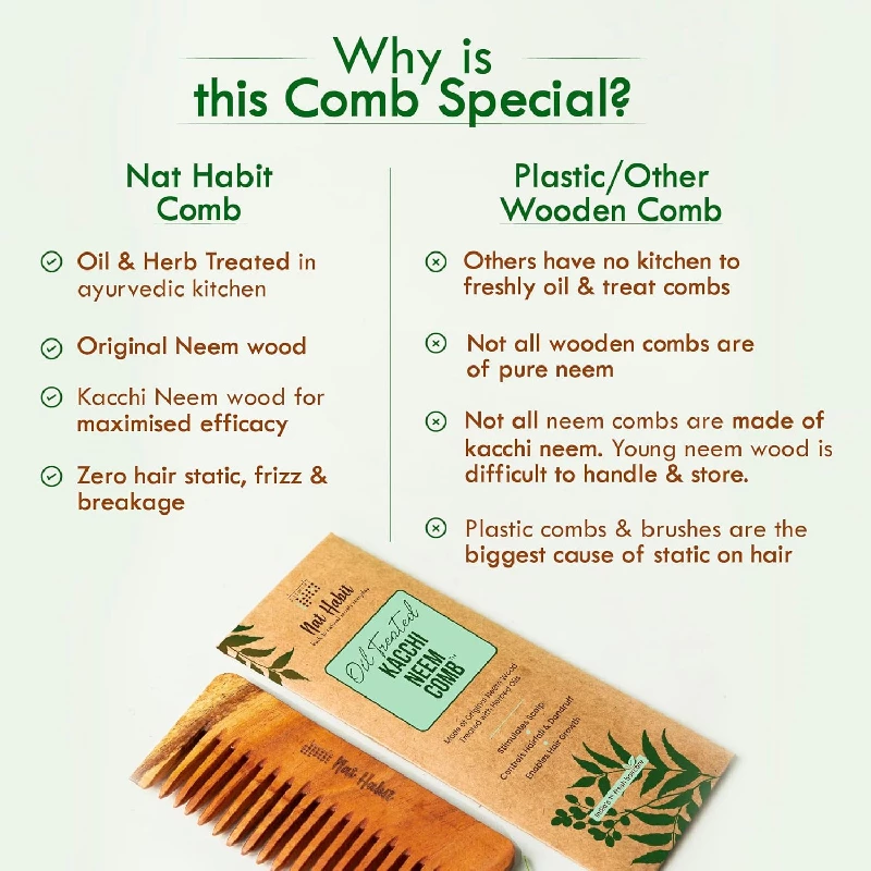 Nat Habit Kacchi Neem Comb Fine Tooth Styling & Wide Tooth Shampoo Combo-Small Size - Image 5