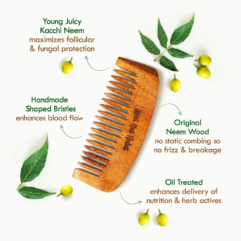 Nat Habit Kacchi Neem Wooden Bounce Comb - Image 2