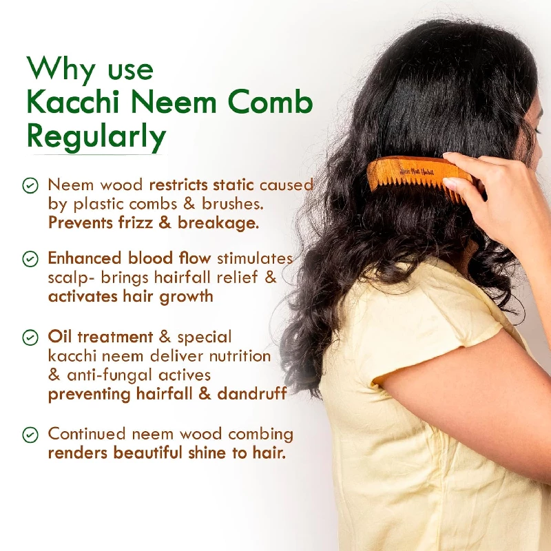 Nat Habit Kacchi Neem Wooden Bounce Comb - Image 3