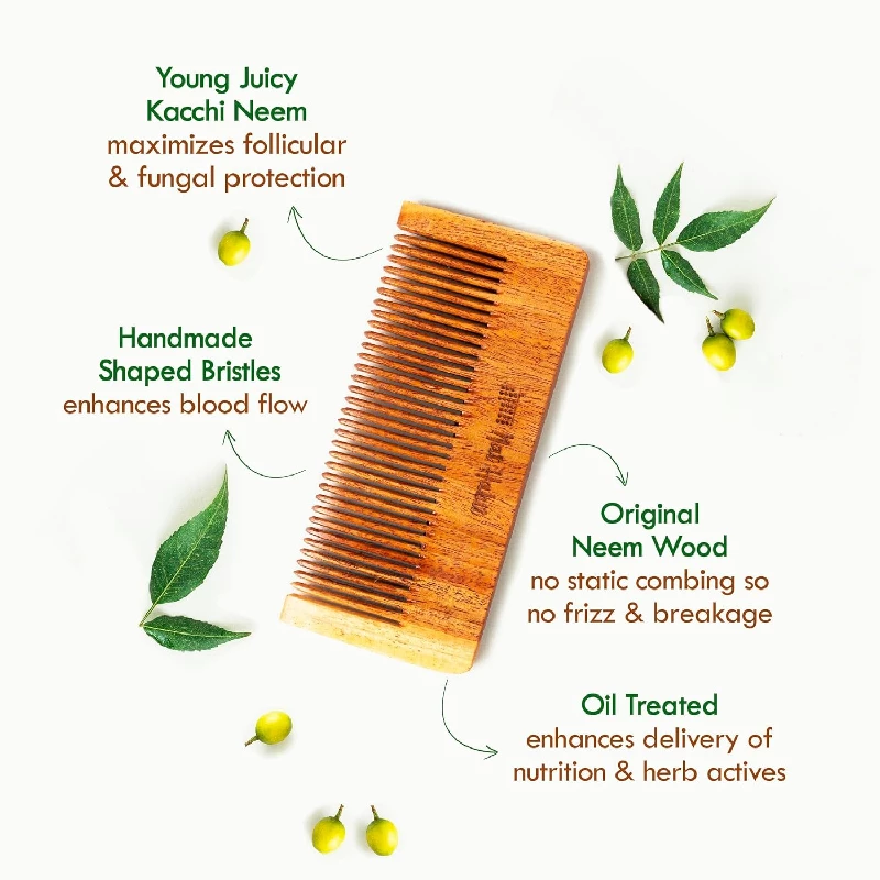 Nat Habit Kacchi Neem Wooden Comb-Small Size - Image 3