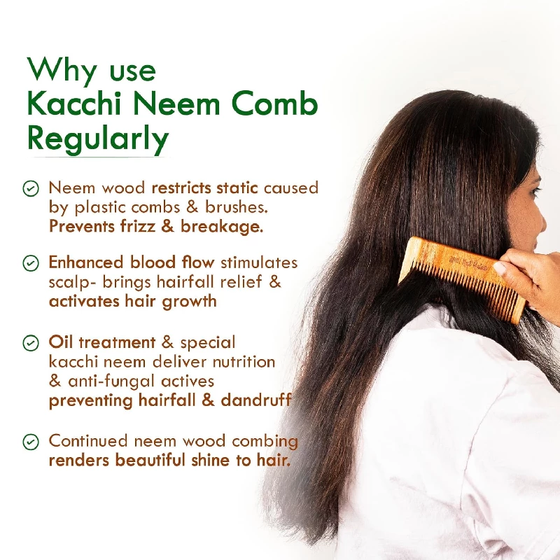 Nat Habit Kacchi Neem Wooden Comb-Small Size - Image 4