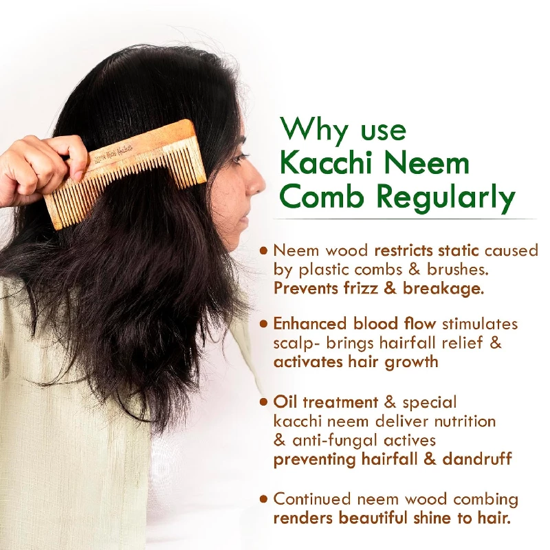 Nat Habit Kacchi Neem Wooden Comb-Large Size - Image 2