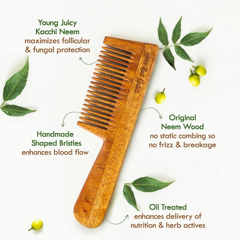 Nat Habit Kacchi Neem Wooden Fine Tooth Comb - Image 2