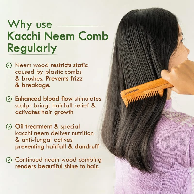 Nat Habit Kacchi Neem Wooden Fine Tooth Comb - Image 3