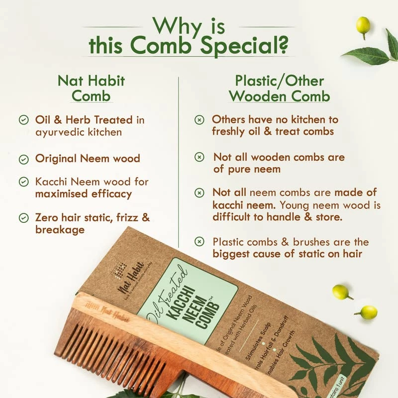 Nat Habit Kacchi Neem Wooden Fine Tooth Comb - Image 4