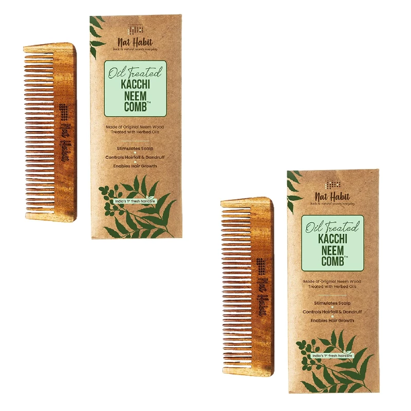 Nat Habit Kacchi Neem Wooden Pocket Fine Comb Nat Habit Kacchi Neem Wooden Pocket Fine Comb-Pack Size-Pack of 2