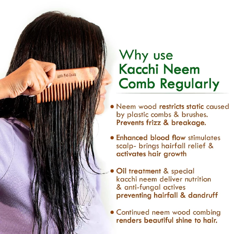 Nat Habit Kacchi Neem Wooden Shampoo Comb - Image 3