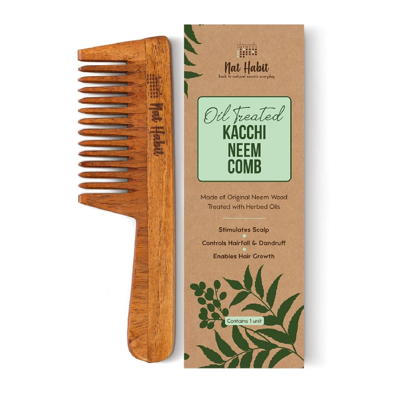 Nat Habit Kacchi Neem Wooden Wide Tooth Comb Nat Habit Kacchi Neem Wooden Wide Tooth Comb-Pack Size-50 g