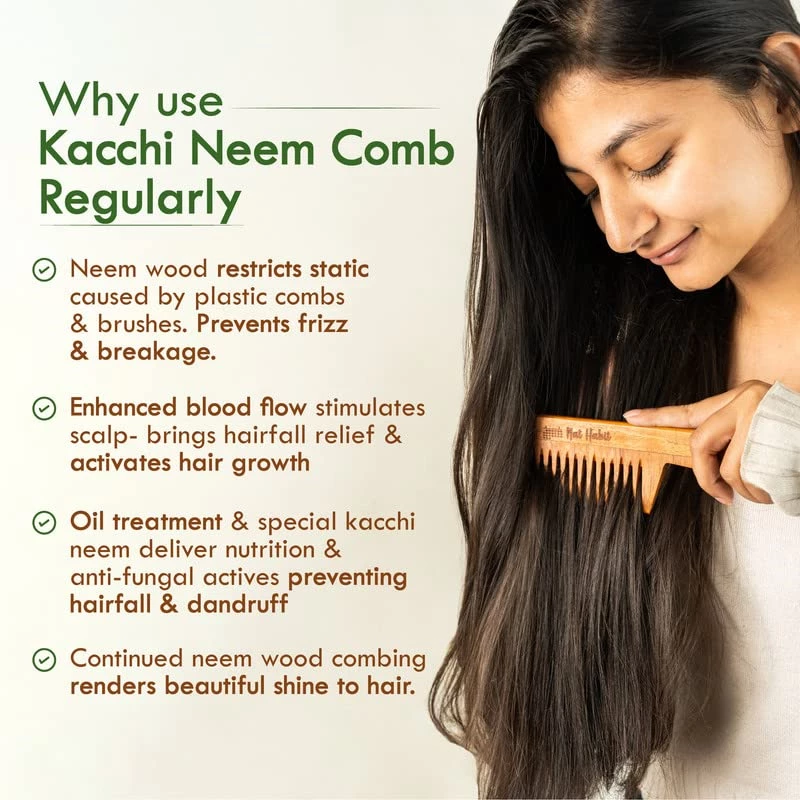 Nat Habit Kacchi Neem Wooden Wide Tooth Comb - Image 3