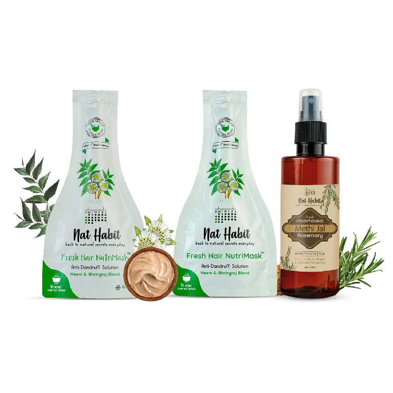 Nat Habit Neem Bhringraj Blend Nutri Hair Mask For Dandruff 40 g & Rosemary Conditioning Methi Jal Hair Care For Men & Women 200 g - Image 1