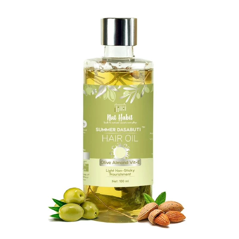 Nat Habit Olive Almond Summer Light Hair Oil With Vitamin E For Men & Women - Image 1