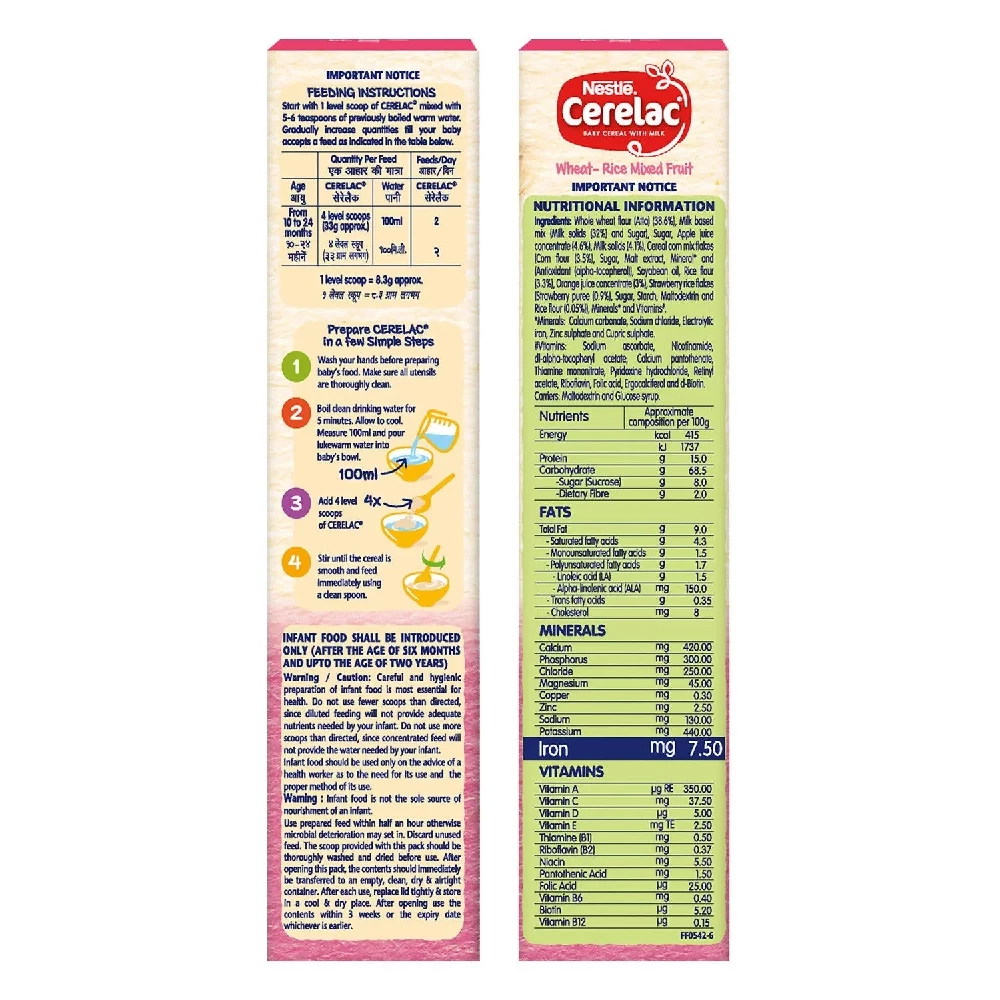 Nestle Cerelac Baby Cereal With Milk Wheat - Rice Mixed Fruit - Image 6