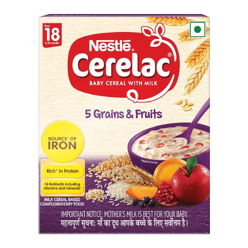 Nestle Cerelac Baby Cereal with Milk, 5 Grains & Fruits From 18 to 24 Months Stage 5 Nestle Cerelac Baby Cereal with Milk, 5 Grains & Fruits From 18 to 24 Months Stage 5-Pack Size-300 g