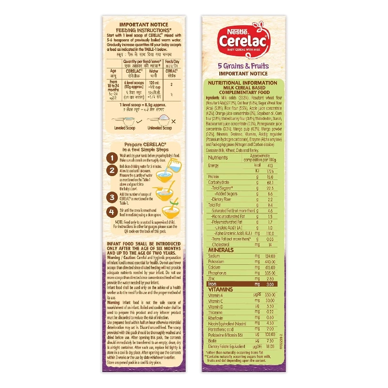 Nestle Cerelac Baby Cereal with Milk, 5 Grains & Fruits From 18 to 24 Months Stage 5 - Image 4