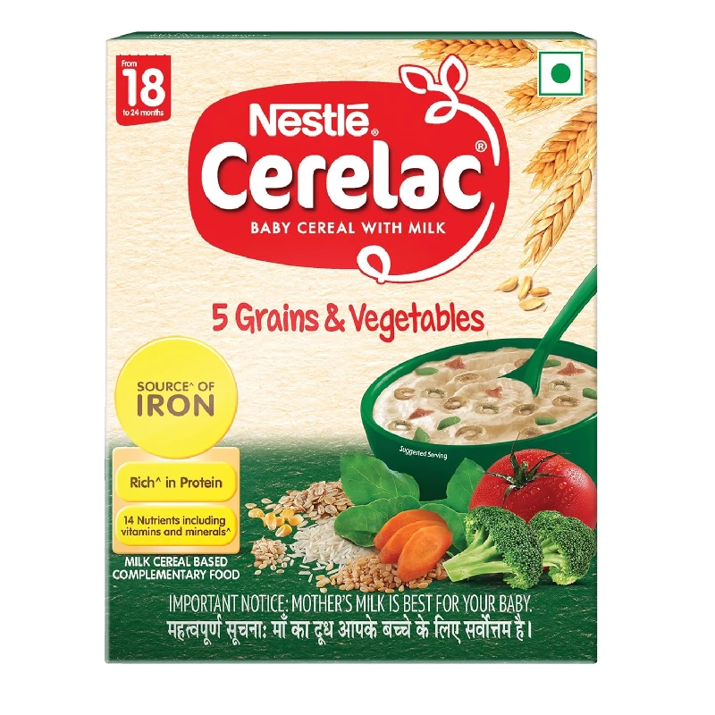 Nestle Cerelac Baby Cereal with Milk , 5 Grains & Vegetables From 18 to 24 Months Stage 5 Nestle Cerelac Baby Cereal with Milk , 5 Grains & Vegetables From 18 to 24 Months Stage 5-Pack Size-300 g