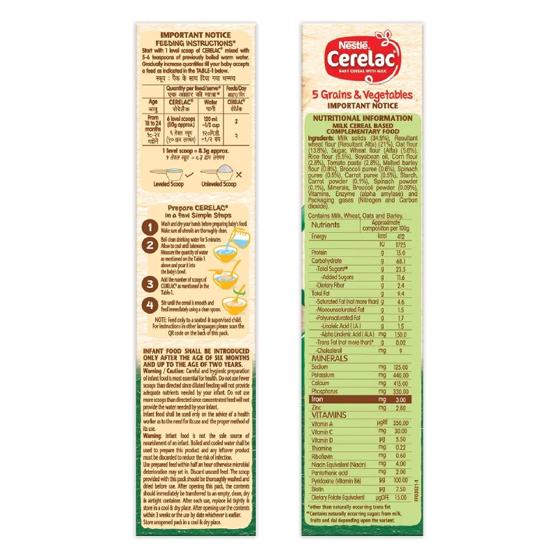 Nestle Cerelac Baby Cereal with Milk , 5 Grains & Vegetables From 18 to 24 Months Stage 5 - Image 4