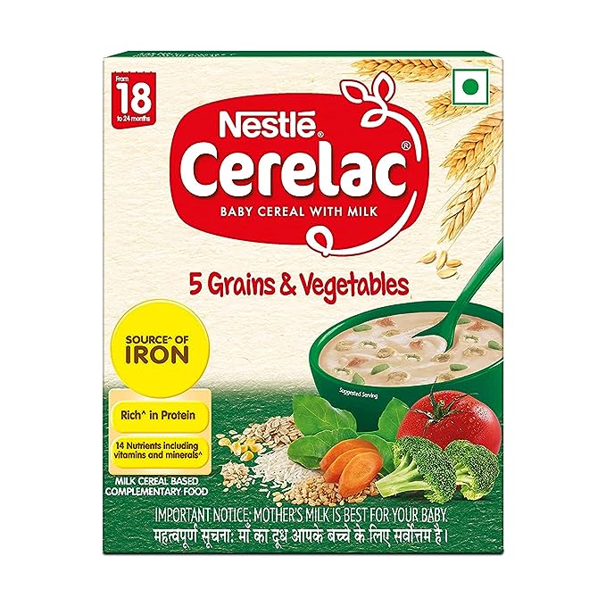 Nestle Cerelac Baby Cereal with Milk, 5 Grains & Vegetables, from 18 to 24 Month Nestle Cerelac Baby Cereal with Milk, 5 Grains & Vegetables, from 18 to 24 Month-Pack Size-300 g