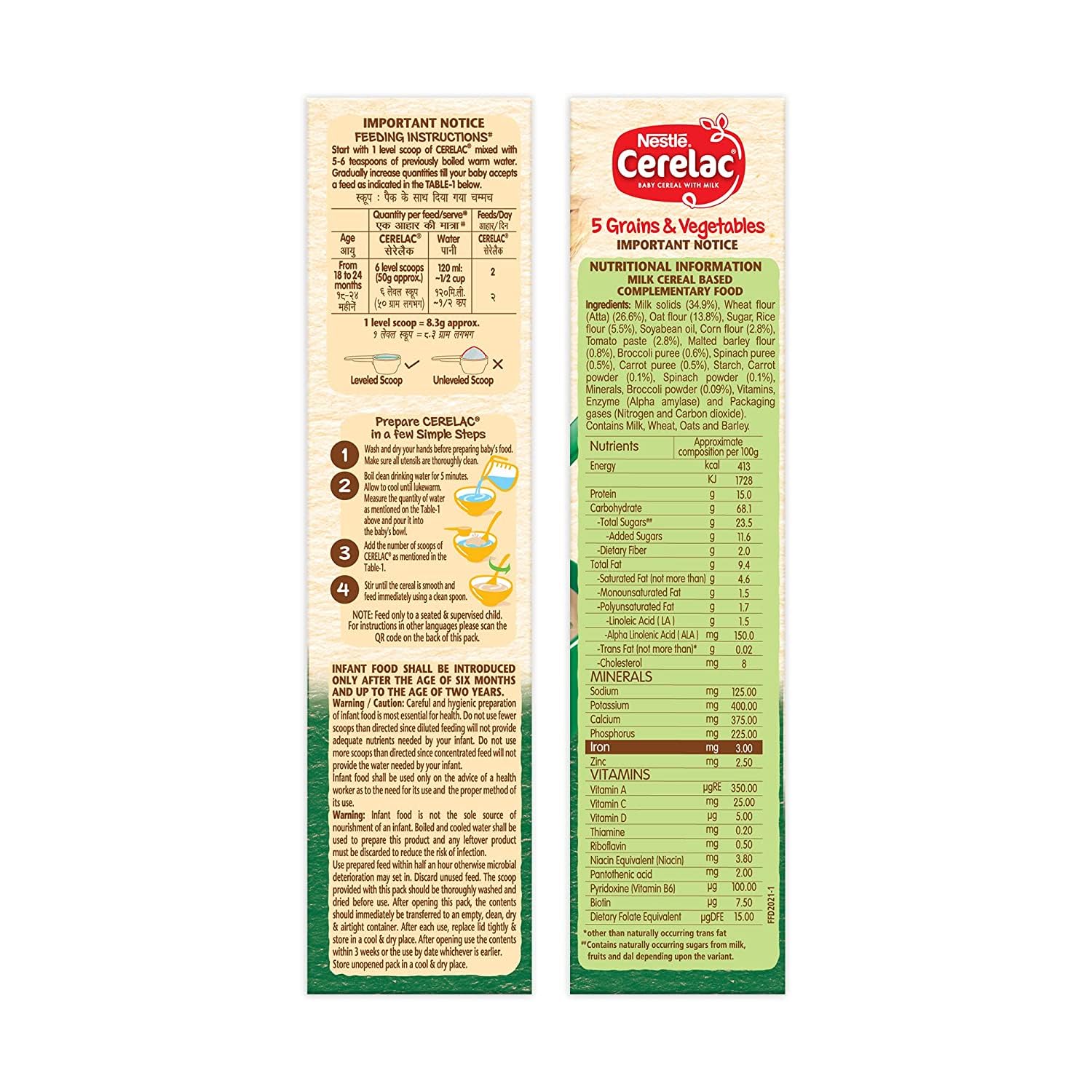 Nestle Cerelac Baby Cereal with Milk, 5 Grains & Vegetables, from 18 to 24 Month - Image 4