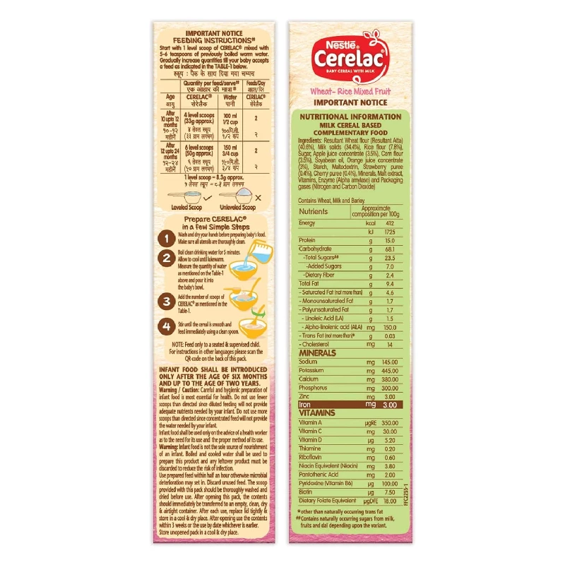 Nestle Cerelac Baby Cereal with Milk, Wheat - Rice Mixed Fruit From 10 to 24 Months Stage 3 - Image 4