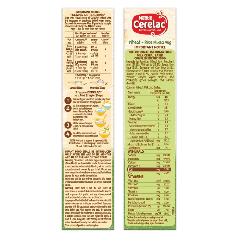 Nestle Cerelac Baby Cereal with Milk, Wheat - Rice Mixed Veg From 10 to 24 Months Stage 3 - Image 4