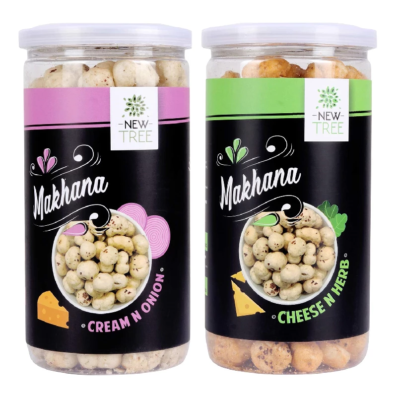 New Tree Healthy Snacks Combo of Jumbo Makhana Cream n Onion and Jumbo Makhana Cheese & Herb (Pack of 2) New Tree Healthy Snacks Combo of Jumbo Makhana Cream n Onion and Jumbo Makhana Cheese & Herb (Pack of 2)-Pack Size-85 g (Each)