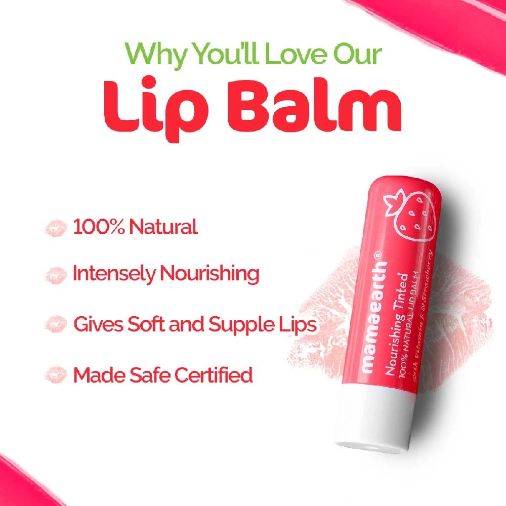 Nourishing Tinted 100% Natural Lip Balm with Vitamin E and Strawberry for Soft & Supple Lips - Image 3