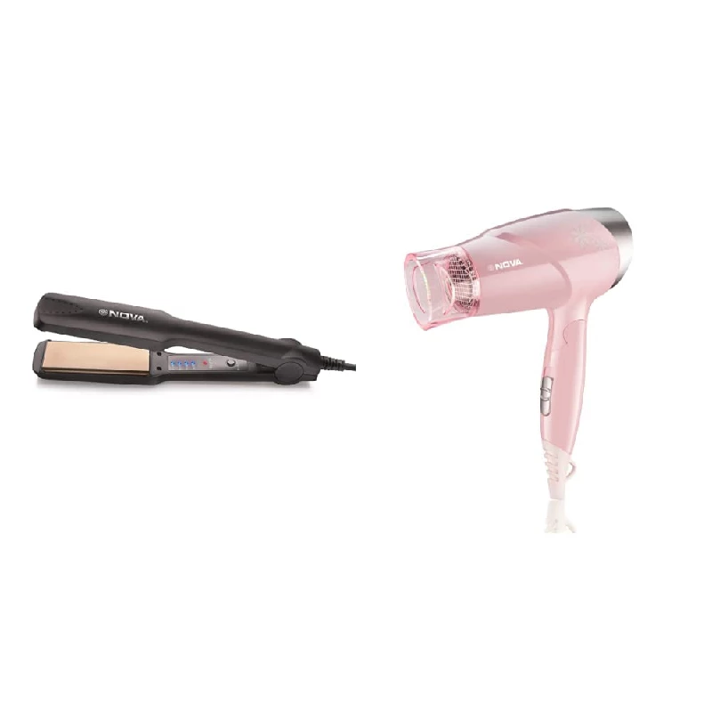Nova NHS 860 Hair Straightener & Nova NHP 8202 Premium 1400 Watts Foldable Hair Dryer Nova NHS 860 Hair Straightener & Nova NHP 8202 Premium 1400 Watts Foldable Hair Dryer-Pack Size-Combo of 2