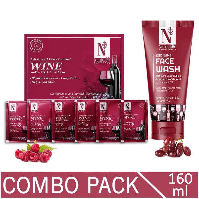 NutriGlow Natural's Advanced Pro Wine Facial Kit & Face Wash NutriGlow Natural's Advanced Pro Wine Facial Kit & Face Wash-Pack Size-160 ml