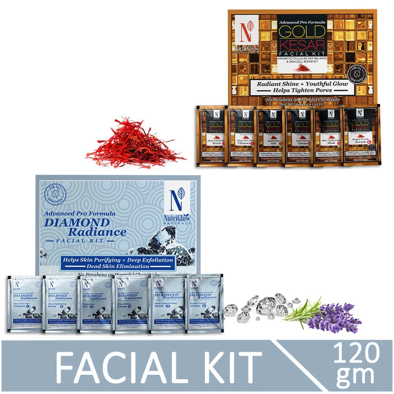 NutriGlow Naturals Advanced Pro Facial Kit - Gold Kesar + Diamond Radiance NutriGlow Naturals Advanced Pro Facial Kit - Gold Kesar + Diamond Radiance-Pack Size-120 g