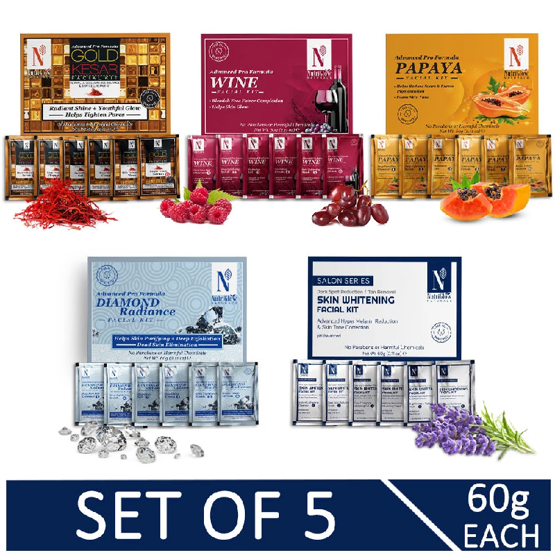 NutriGlow Naturals Advanced Pro Facial Kit - Set Of 5 NutriGlow Naturals Advanced Pro Facial Kit - Set Of 5-Pack Size-300 g