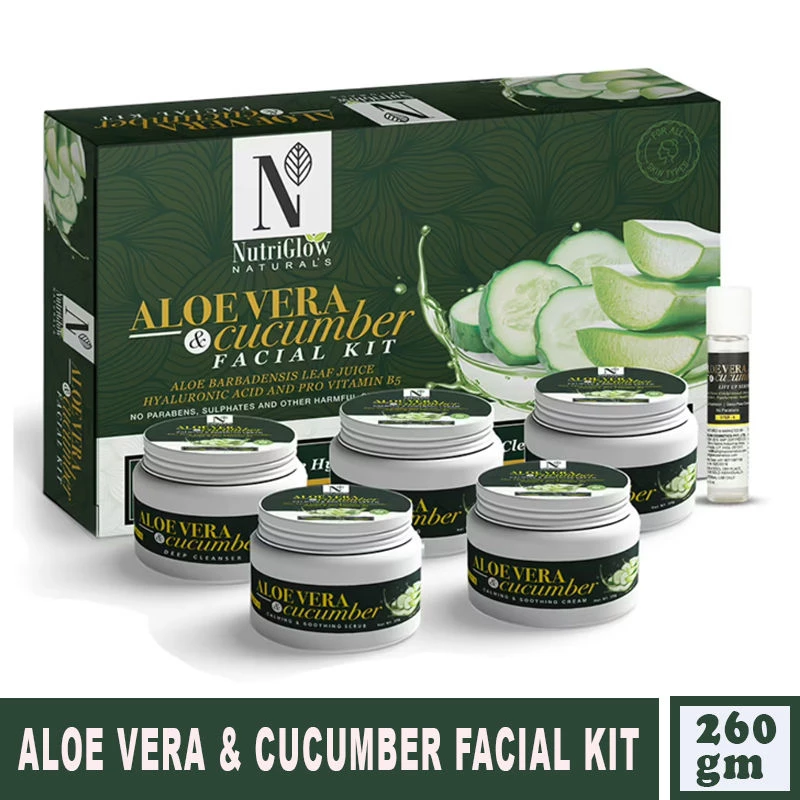 NutriGlow Naturals Aloe Vera & Cucumber Facial Kit With Hyaluronic Acid and Pro Vitamin B5 NutriGlow Naturals Aloe Vera & Cucumber Facial Kit With Hyaluronic Acid and Pro Vitamin B5-Pack Size-260 g