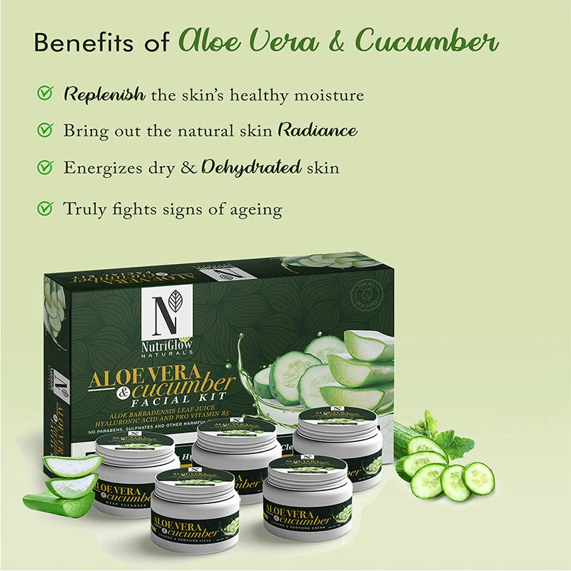 NutriGlow Naturals Aloe Vera & Cucumber Facial Kit With Hyaluronic Acid and Pro Vitamin B5 - Image 3