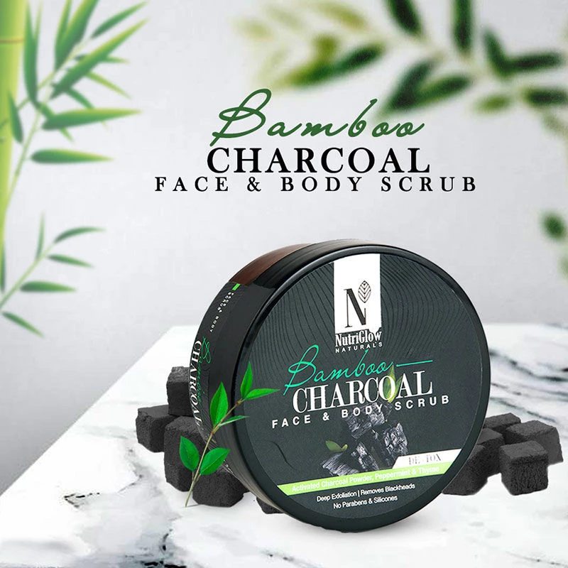 NutriGlow Naturals Bamboo Charcoal Face & Body Scrub With Activated Charcoal Powder - Image 3