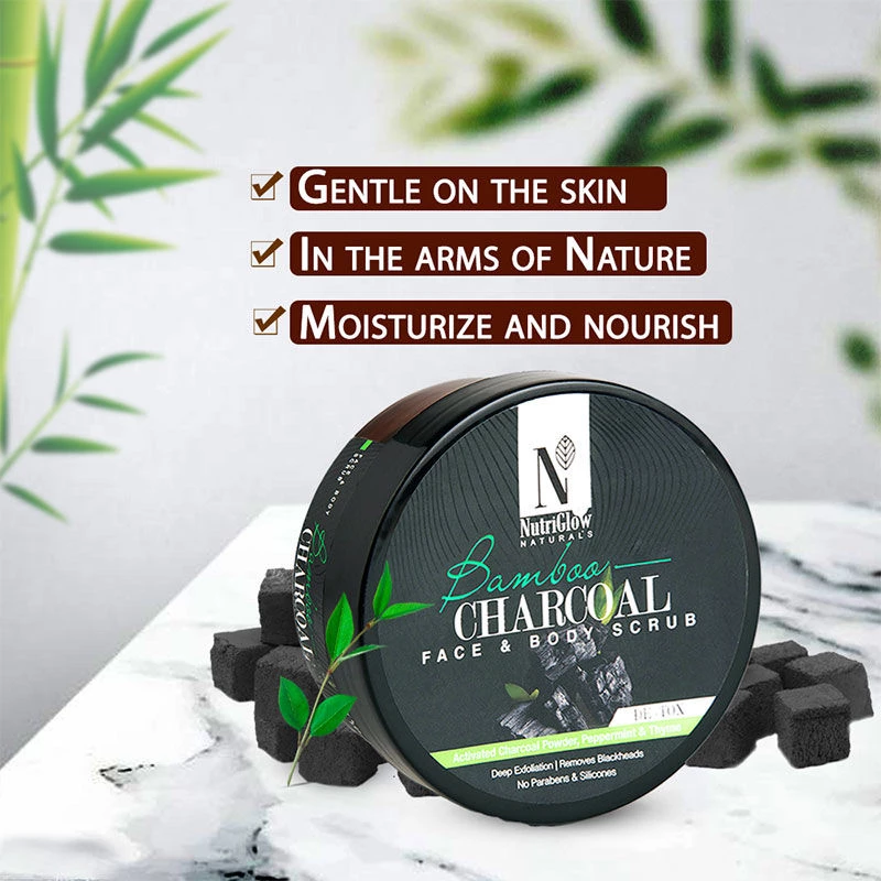NutriGlow Naturals Bamboo Charcoal Face & Body Scrub With Activated Charcoal Powder - Image 4