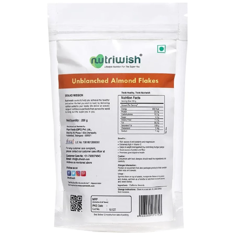 Nutriwish Unblanched Almond Flakes - Image 2