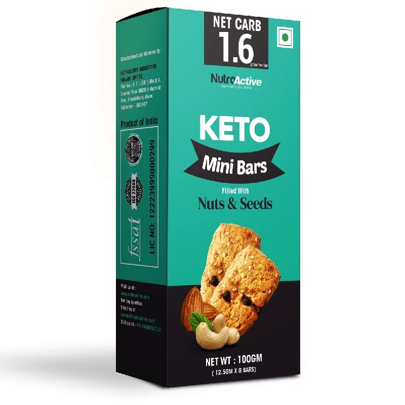 NutroActive Keto Breakfast Mini Bars with Nuts & Seeds NutroActive Keto Breakfast Mini Bars with Nuts & Seeds-Pack Size-100 g