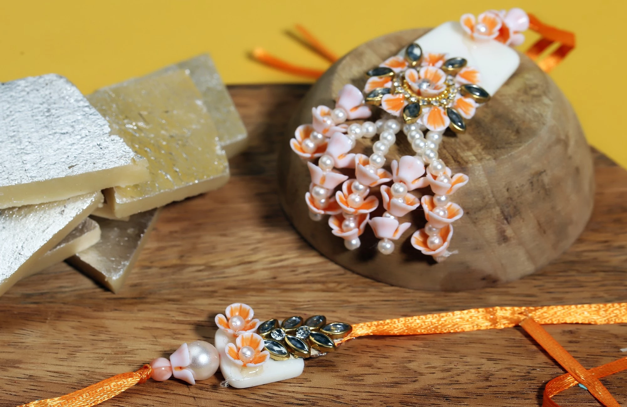 Orange Bhaiya Bhabhi Rakhi Set of 2 - Image 1