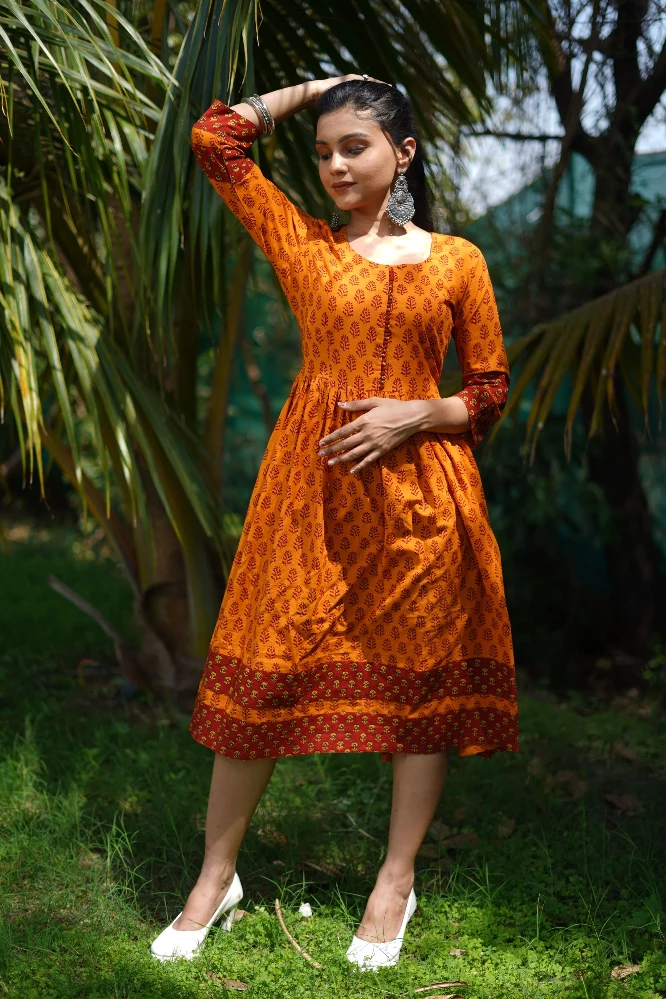 orange cotton maxi dress Orange Cotton Blend Drop Waist Maxi Dress