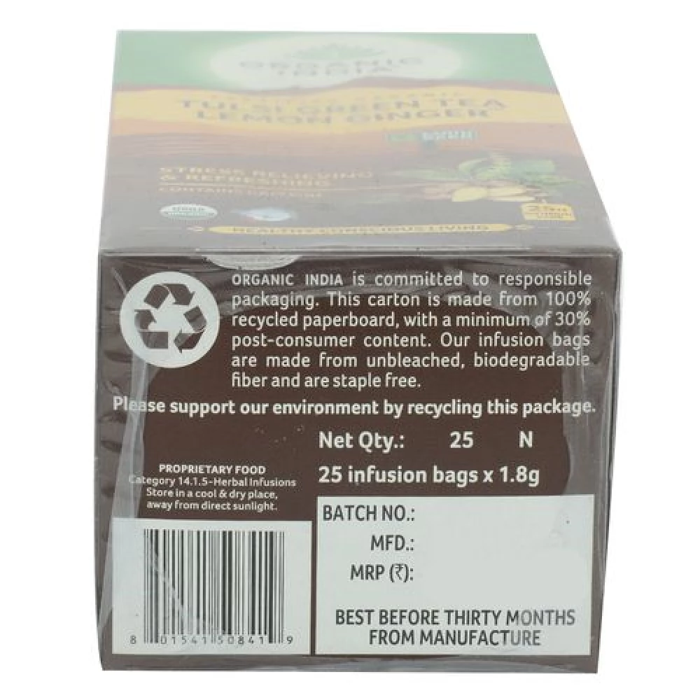 Organic India Organic Tulsi Green Tea - Lemon & Ginger - Image 8